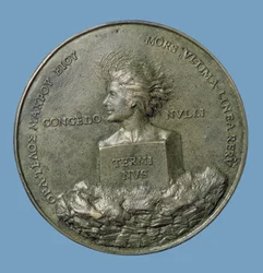 Erasmus (14656-1530) arcképmedaillonja, hátlapján Terminus fejével, 1519 (bronz) (hátlap)